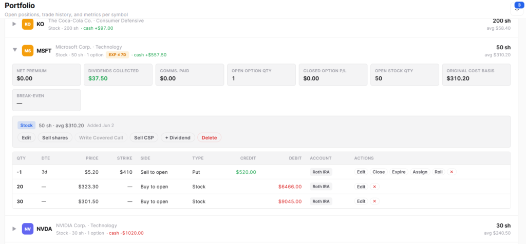 Stock Option Log Options Tracking